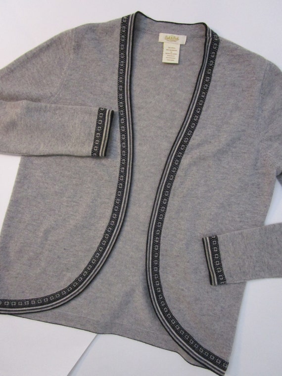 M Gray CASHMERE Open Cardigan Sweater Knit Intars… - image 6