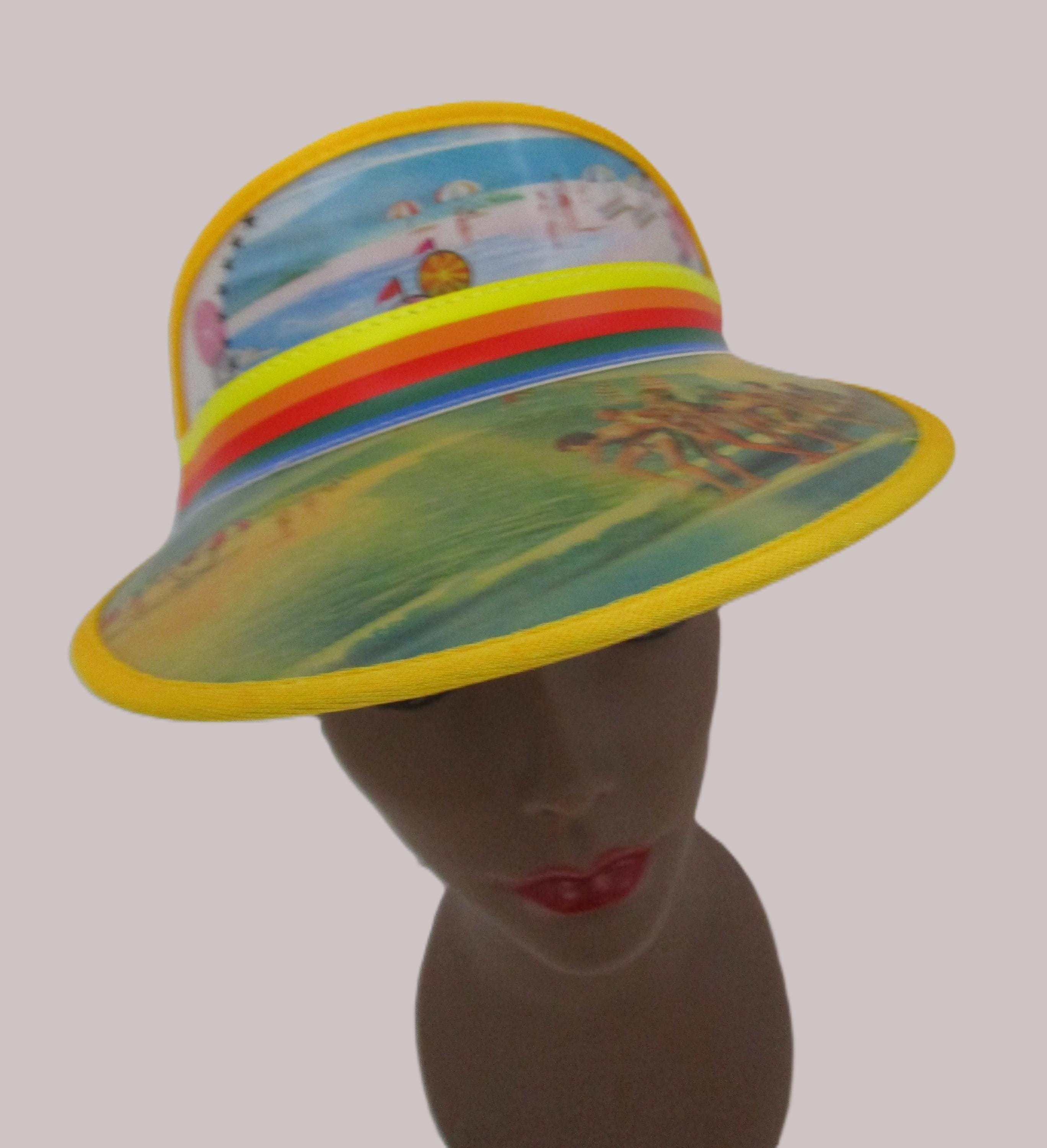 Retro Beach Kitschy Hologram Visor Brim Cap Hat Rainbow 