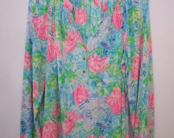Robe-chemise Soleil (Sundress) Lilly Pulitzer Fille - Taille 6 - Lin Bleu/rose/orange - Sans Manches - Occasion Très Bon état