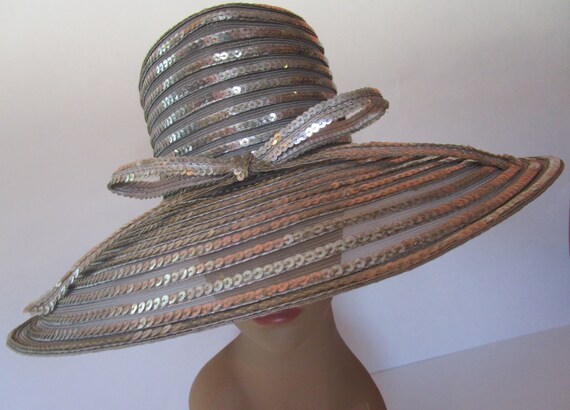 Brilliant Sheer Sequin Silver Eric Javits Hat Wid… - image 9
