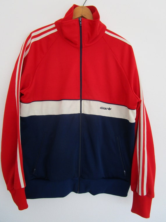 L Mens ADIDAS Track Suit Jacket Vintage 1970s 1980s Taiwan Trefoil