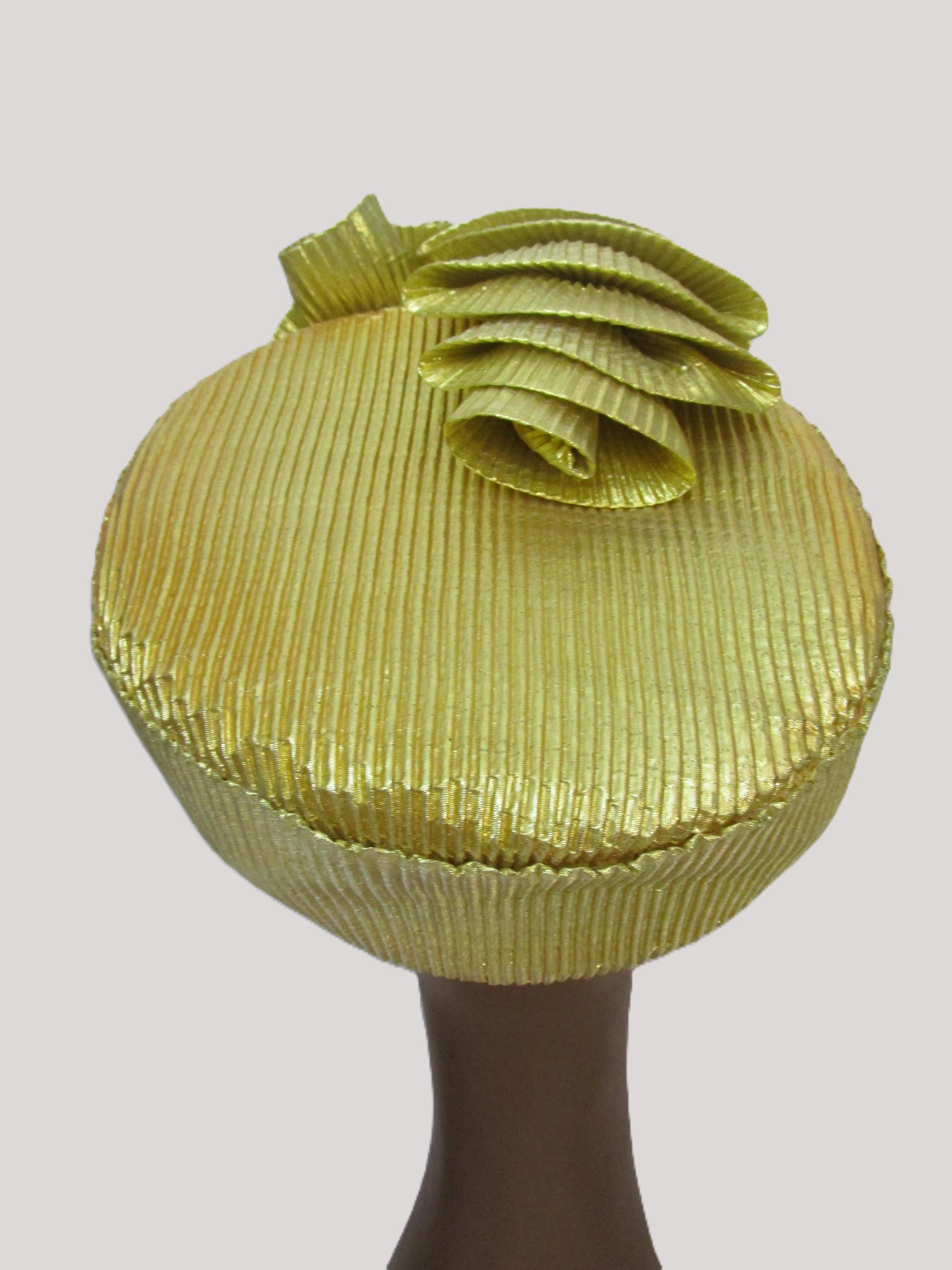 1980s Gold Lurex Tall Pillbox Hat Huge Pouf Church Wedding  display picture 1
