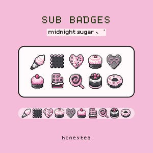 zwarte en roze pixeldessertbadges | Suikerbadges om middernacht | kawaii pixeldessertbadges | Badges van 2000 pixels |