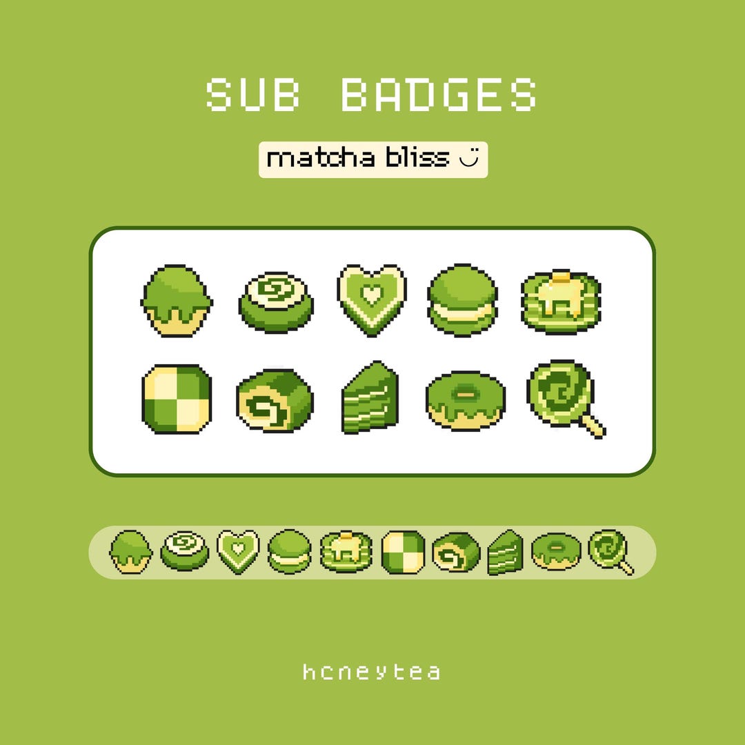 Matcha Overlay Rivals Matcha Twitch Badges Emotes Pack | Cute Green Aesthetic Sub Badges ...
