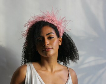Pink Feather Goddess Pearl Rhinestone Silver Bridal Headband  display picture 2