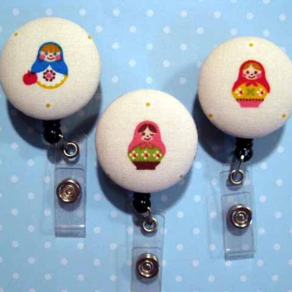 FUN BADGE - Retractable Reel ID Badge Holder - MATRYOSHKA.  Choice of ONE (1) from 3 designs.