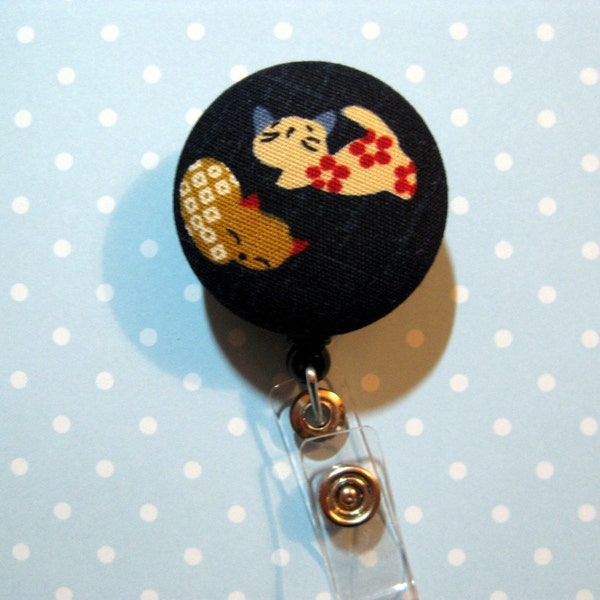 FUN BADGE - Clip-on Retractable Reel ID Badge Holder - CATS on Indigo Blue.  Sweetest cats around...