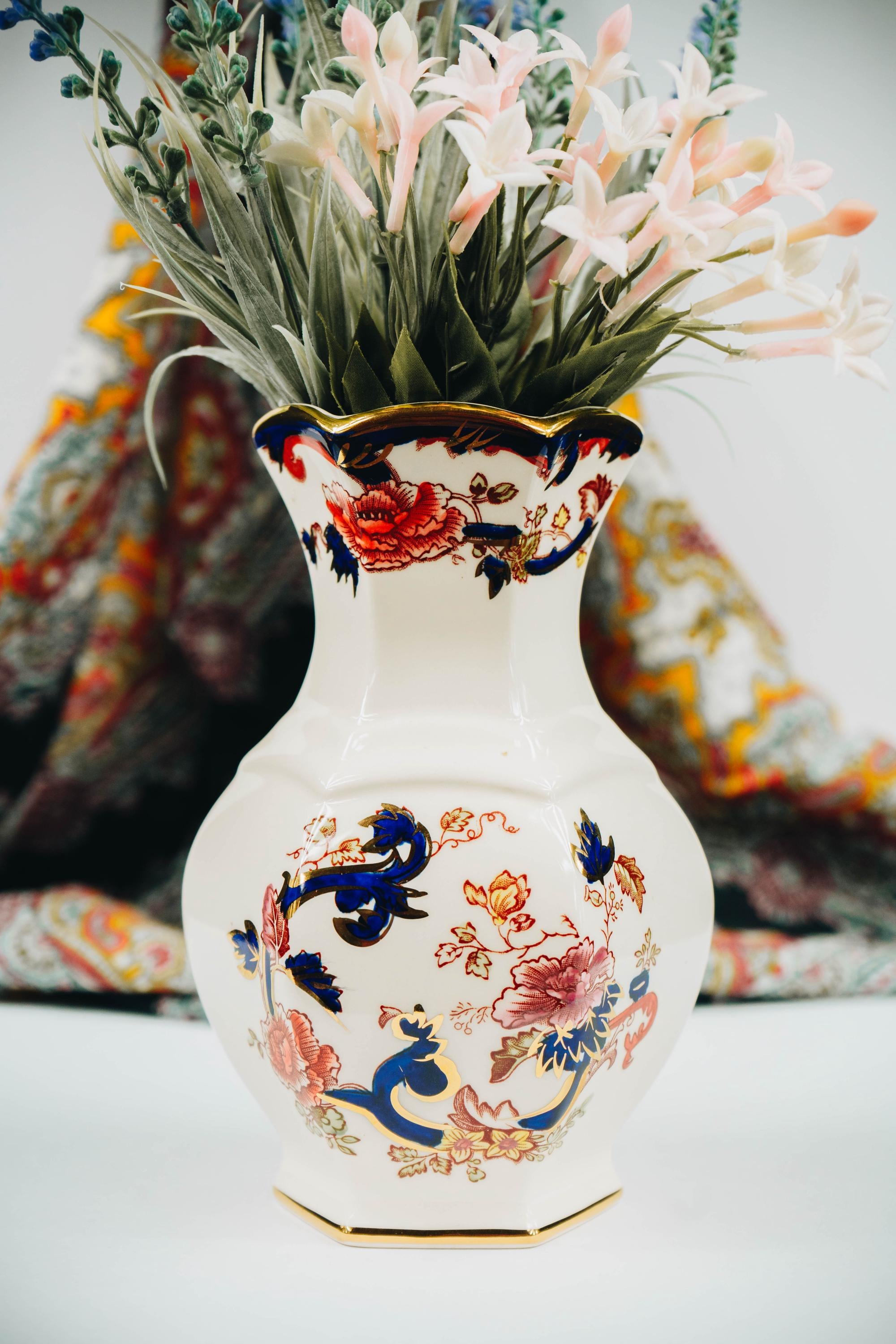 Vase À Fleurs MASON'S 6 Faces MANDALAY Couleur Rouille Et Cobalt