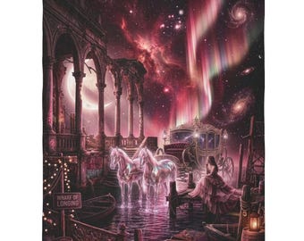 Mystical Carousel Horses Fleece Sherpa Blanket | Fantasy Night Sky