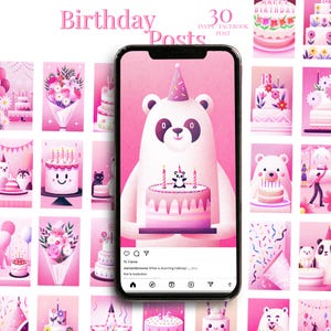 30 Instagram Posts - Joyeux Anniversaire - Social media Post - Carte de Vœux et Illustrations