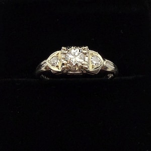 Antique Three Diamond Engagement Ring 18k White Gold