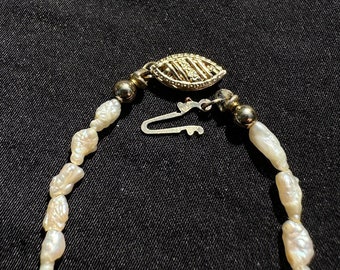 Rice Pearl Beaded Necklace with 14k Gold Fish Hook Clasp 19"