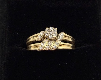 Diamond Swirl Wedding Ring Set 10k Gold