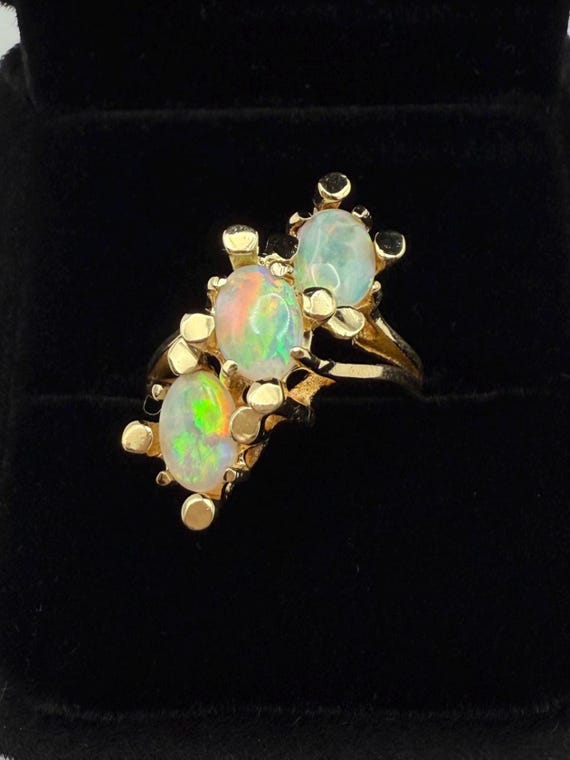 Opal Sculptural Ring 14k Solid Gold - image 1