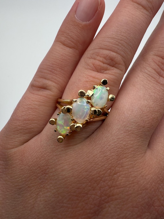 Opal Sculptural Ring 14k Solid Gold - image 5