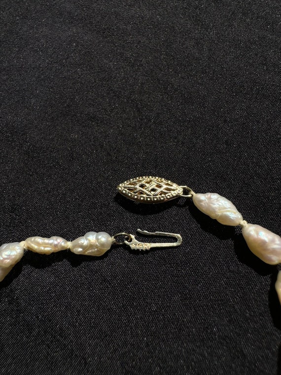 14k Gold Fish Hook Clasp, Rice Pearl Beaded Neckla