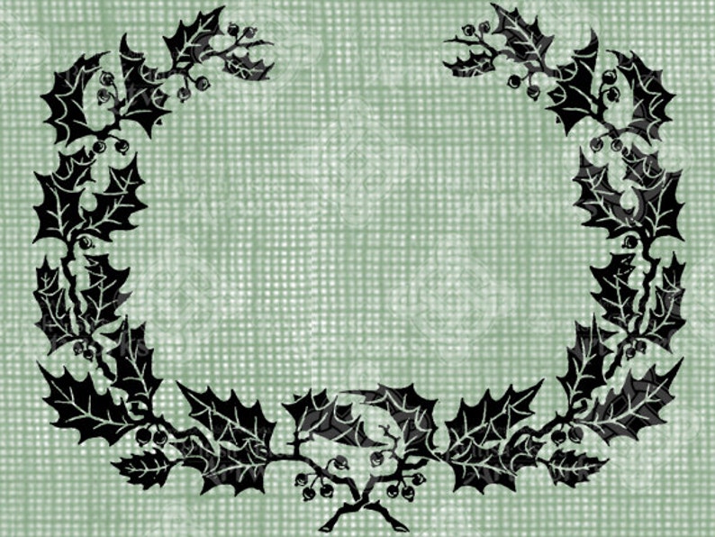 Digital Download Holly Christmas Border Frame, elegant Vintage Holly leaves and berries, digi stamp, digis image 1