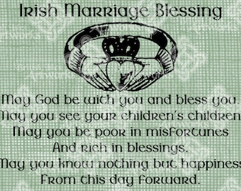 Digital Download Irish Marriage Blessing, Irish Verse with Claddagh Ring, elegant Wedding digi stamp, Love Typography, Digital Transfer