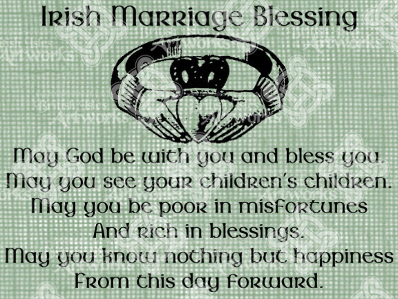 Digital Download Irish Marriage Blessing, Irish Verse with Claddagh Ring, elegant Wedding digi stamp, Love Typography, Digital Transfer image 1