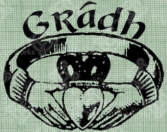 Digital Download Claddagh Ring Gaelic Love Gradh digi stamp, Irish celtic Design, St Patrick's Day, Wedding, Valentine's Day transparent png