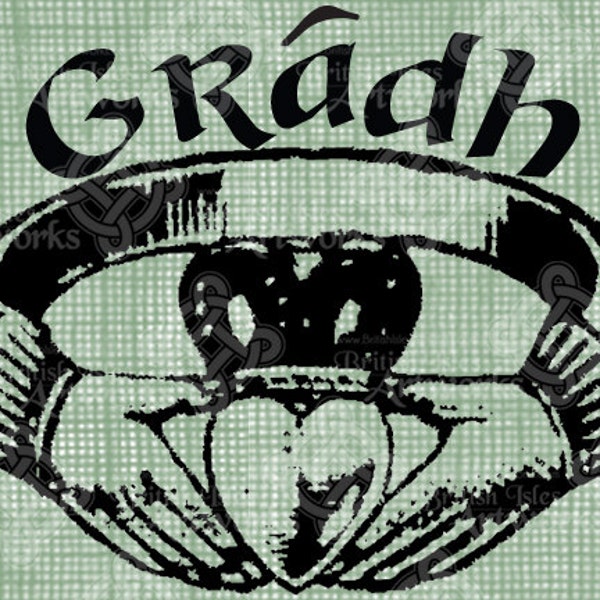 Digital Download Claddagh Ring Gaelic Love Gradh digi stamp, Irish celtic Design, St Patrick's Day, Wedding, Valentine's Day transparent png