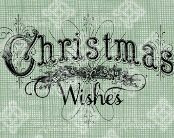 Digital Download Ornate Christmas Wishes Illustration Flourishes, elegant Vintage drawing Christmas greeting digi stamp, digital transfer