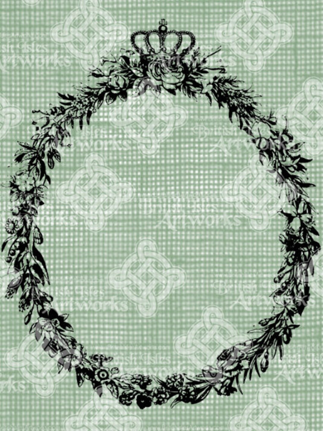 Digital Download Crown and Floral Royal Oval Frame Border, Digi Stamp ...