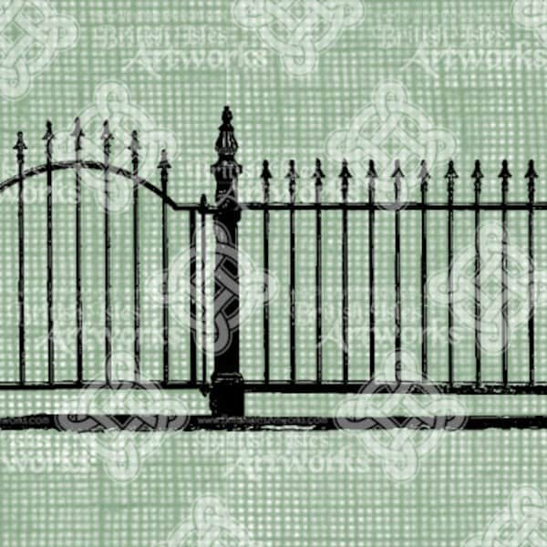 Digital Download urban wrought iron Fence and Gate, digi stamp, digital graphic, Urban Fence Antique Illustration