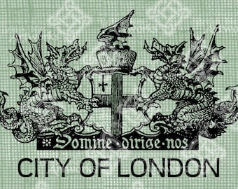 Digital Download City of London Coat of Arms UK England Heraldry Crest Antique Illustration, Vintage digi stamp, transfer graphic