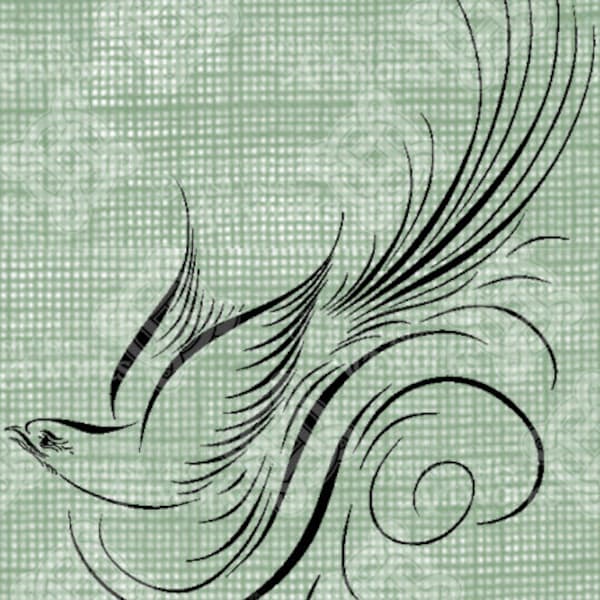 Digital Download Swooping Calligraphy Bird with Flourishes, digi stamp, digis, Antique Illustration Elegant and Ornate