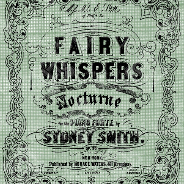 Digital Download Sheet Music Front, Fairy Whispers song, Vintage graphic, digi stamp, digis, digital stamp, Ornate Flourishes