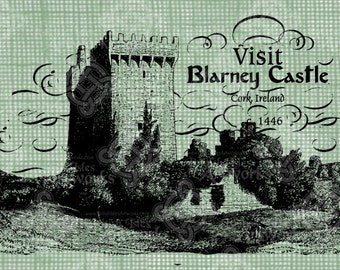 Digital Download Blarney Castle Ireland,  Antique Illustration, digi stamp, digis, digital stamp, St Patrick's Day, Sketch