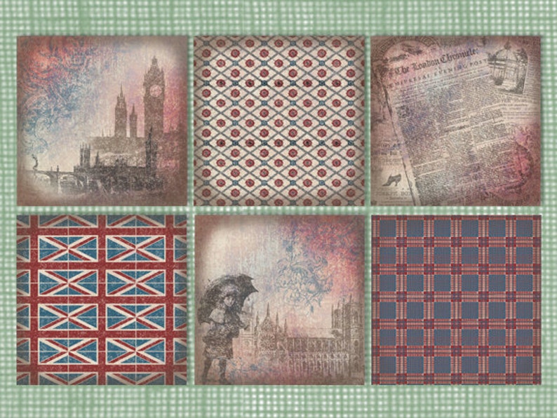 12x12 Plaid Tartan Grunge jpg files Great Britain England British English Union Jack Flag Set of 6 Vintage UK Digital Scrapbook Paper Pack