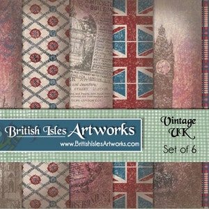Vintage UK Digital Scrapbook Paper Pack, Great Britain England British English Union Jack Flag ...