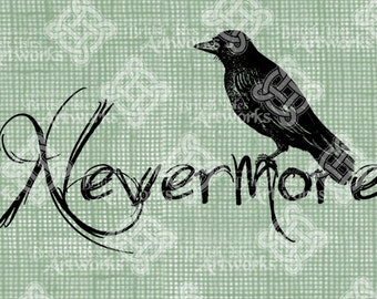 Download digital Nevermore Raven Edgar Allen Poe Quote, ilustração gótica, selo digital de Halloween, transferência digital Fall Autumn Scary Creepy