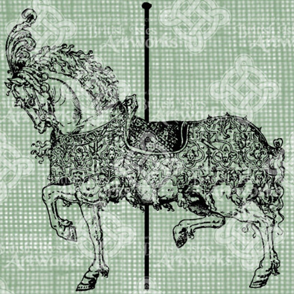 Cyfrowy do pobrania Carousel Horse DIGI Stamp, Grafika cyfrowa, eleganckie, antyczne ilustracji, cyfrowy transfer, karuzela-go-round Horse Carnival