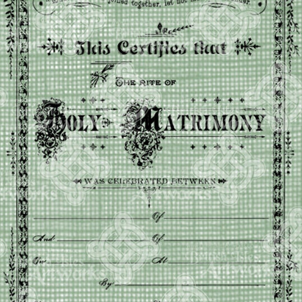 Digital Download Marriage Certificate Illustration Flourishes, elegant Vintage drawing with Holy Matrimony digi stamp, digis