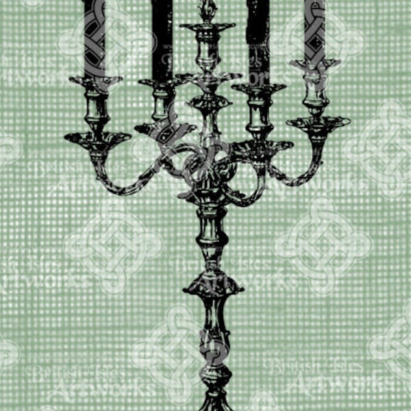 Digital Download Vintage Candelabra Halloween Antique Illustration image, digi stamp, digital stamp, Gothic Digital Transfer, Candles