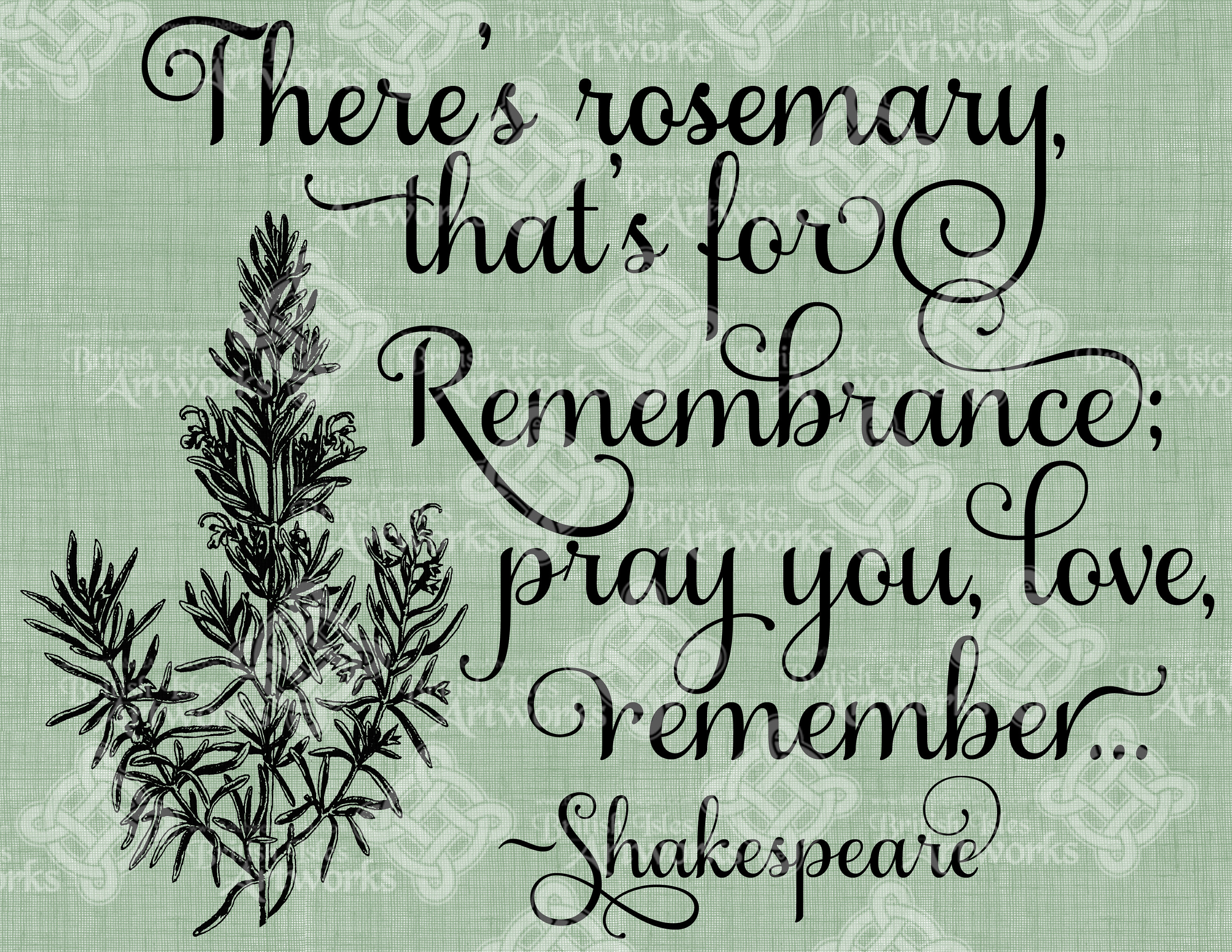 Digital Download Rosemary for Remembrance Quote Typography Digi Stamp
