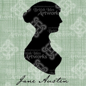 Digital descargar Jane Austen silueta, firma de Jane, antigua Ilustración, dibujo Vintage, digi stamp