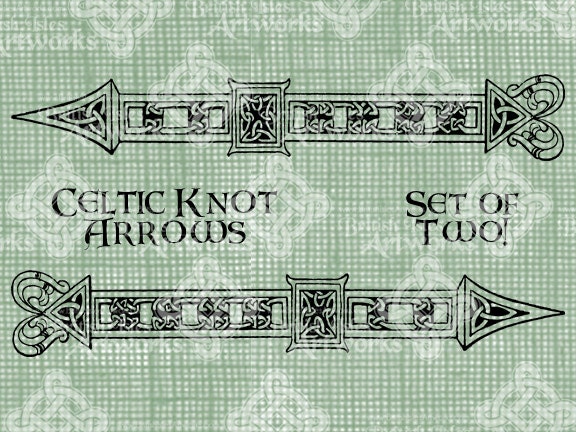 Digital Download Celtic Knot Arrows Set of 2, digi stamp, digis, Antique Illustration, Pointing Arrows left and right, digital transfer