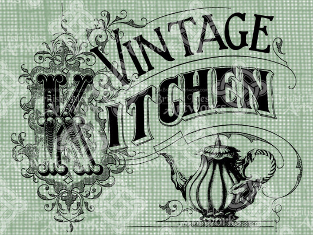 Digital Download Vintage Kitchen Sign With Teapot Image Illustration ...