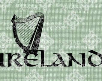 Digital Download Ireland Harp, digi stamp, digital stamp, Antique, Irish St Patrick's Day, Digital Transfer Typography, transparent png