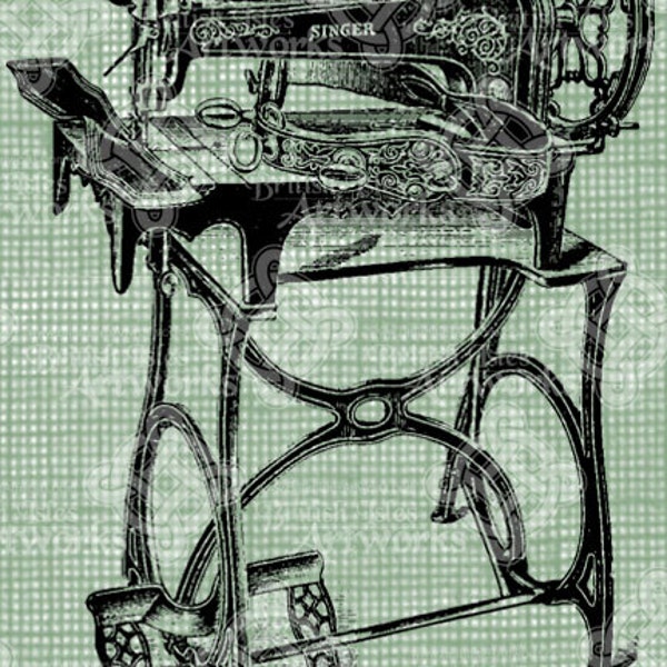 Digital Download Singer Sewing Machine Antique Illustration, Vintage drawing, digi stamp, Sewing Table