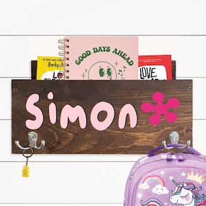 Patère pour enfant, Organiseur de porte d'entrée pour enfant, Retour à l'école, Porte-manteau pour sac à dos, Décoration de ferme faite main, Personnalisé, Décoration de chambre d'enfant