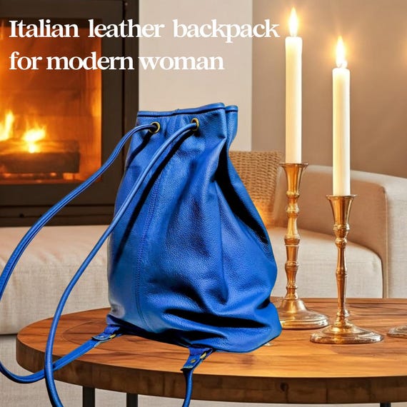 Blue Italian Leather Backpack Convertible Italian Leather Backpack/Crossbody Navy Blue main image 3