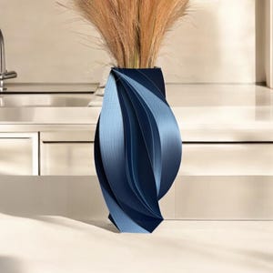 Sleek Modern Vase Sapphire Blue Swirl Contemporary Centerpiece Floral Vase Tabletop Art Eye Catching Geometric Twist Decor