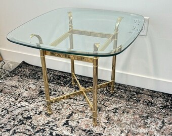 RARE!!! 1970s VINTAGE Hollywood Regency Glass GORGEOUS Brass Side Tables