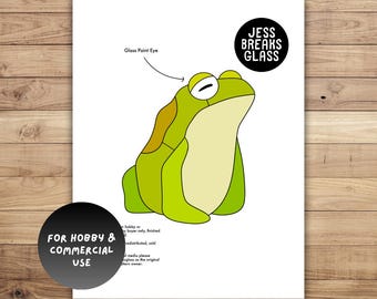 May include: A print of a cartoon frog in green and yellow, labelled "Glass Paint Eye." The image also includes the text "JESS BREAKS GLASS" and "FOR HOBBY & COMMERCIAL USE."