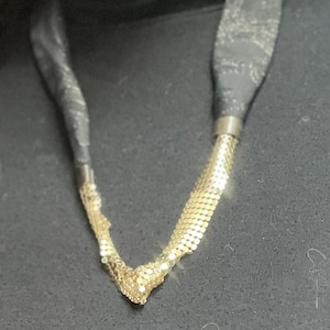 Gold Chainmaille necklace with golden lurex and black  fabric. Sleek and Glamorous